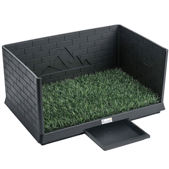 BLACKMERE Indoor and Outdoor Dog Toilet Tray with Grass Turf, High Walls and Urine Collection Base - Black and Green