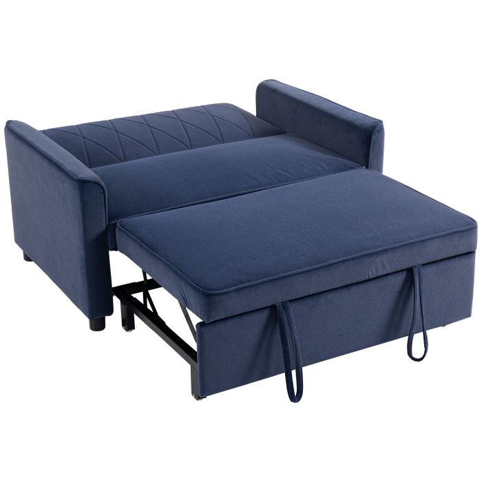 HERTFORD Velvet 2 Seater Sofa Bed with 3 in 1 Pull Out Sleeper and Adjustable Backrest - Dark Blue