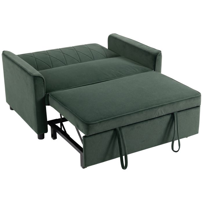 HERTFORD Velvet 2 Seater Sofa Bed with 3 in 1 Pull Out Sleeper and Adjustable Backrest - Dark Green