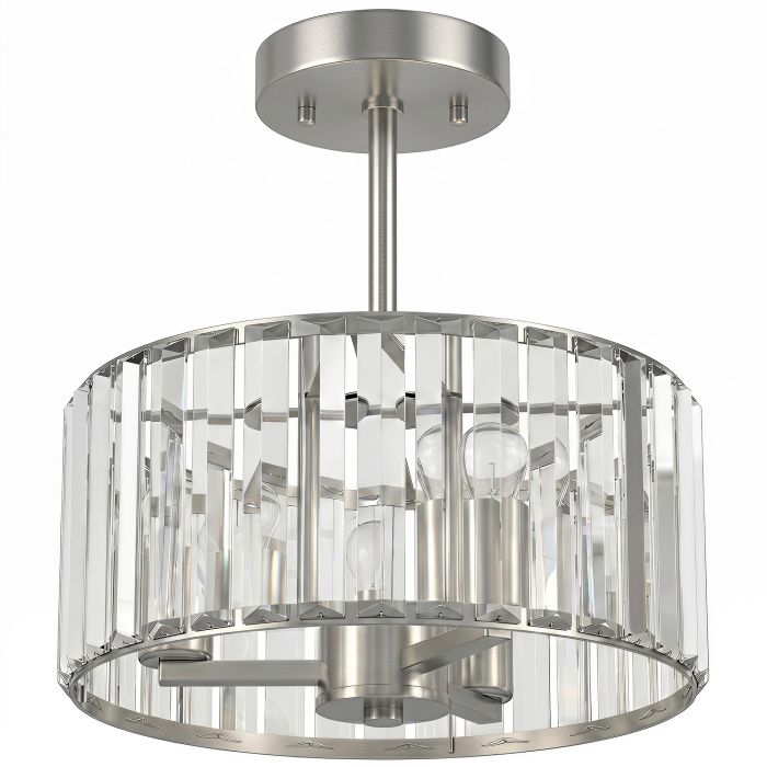 STACOTE Modern Crystal Semi Flush Ceiling Chandelier Light with E14 Fitting - Silver Tone