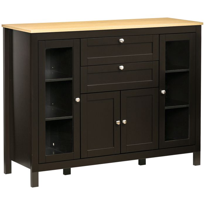 BRIDGFORD Sideboard Storage Cabinet with Oak Top, 4 Doors, 2 Drawers and 5 Adjustable Shelves - Black Brown and Oak