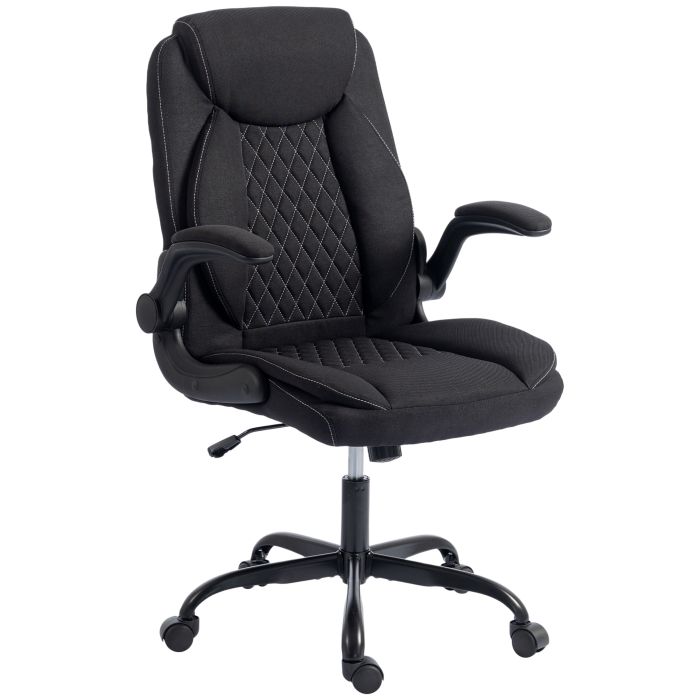 TENTERDEN Linen Look Executive Office Chair with Flip Up Armrests and Thick Cushion - Black