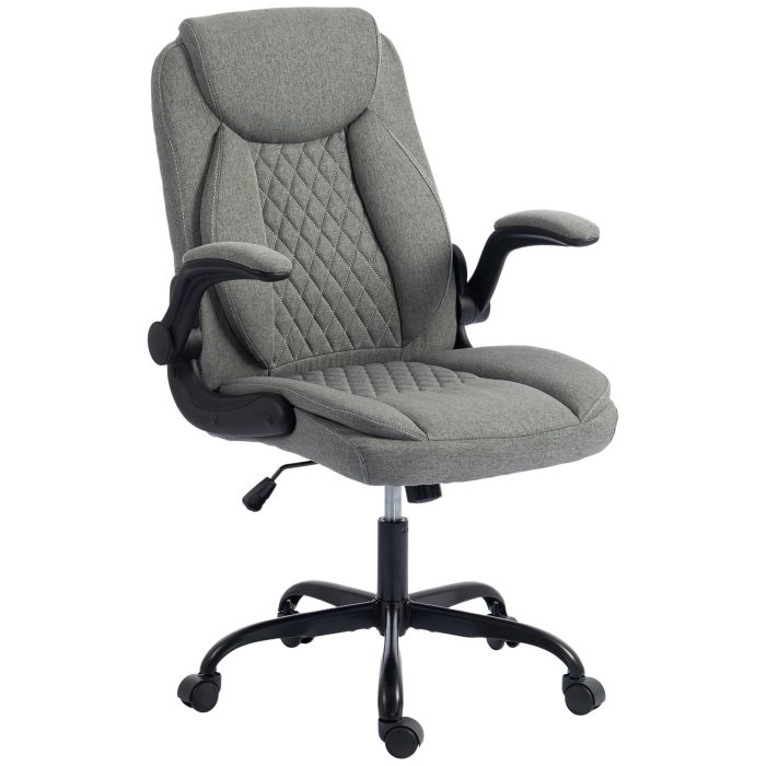TENTERDEN Linen Look Executive Office Chair with Flip Up Armrests and Thick Cushion - Grey