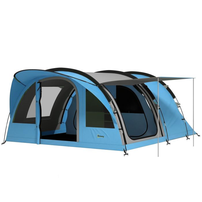 BYFIELD 4 Person Waterproof Family Camping Tent with 2 Rooms and Sewn In Groundsheet - Sky Blue and Grey