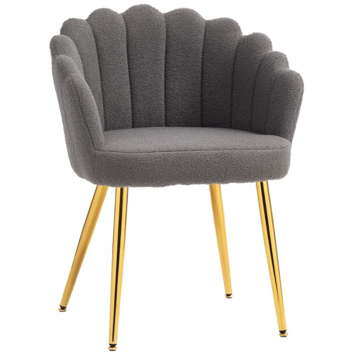 FRAMLINGHAM Petal Back Accent Armchair with Metal Legs for Living Room or Bedroom - Grey and Gold Tone