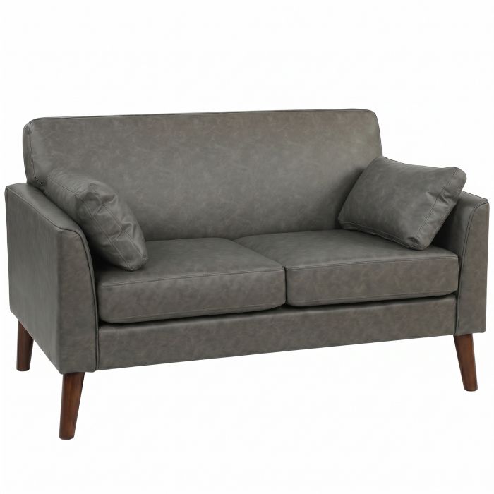 WIRTHLIN 132 cm Modern 2 Seater Small Sofa with Solid Wood Legs and 2 Pillows - Grey