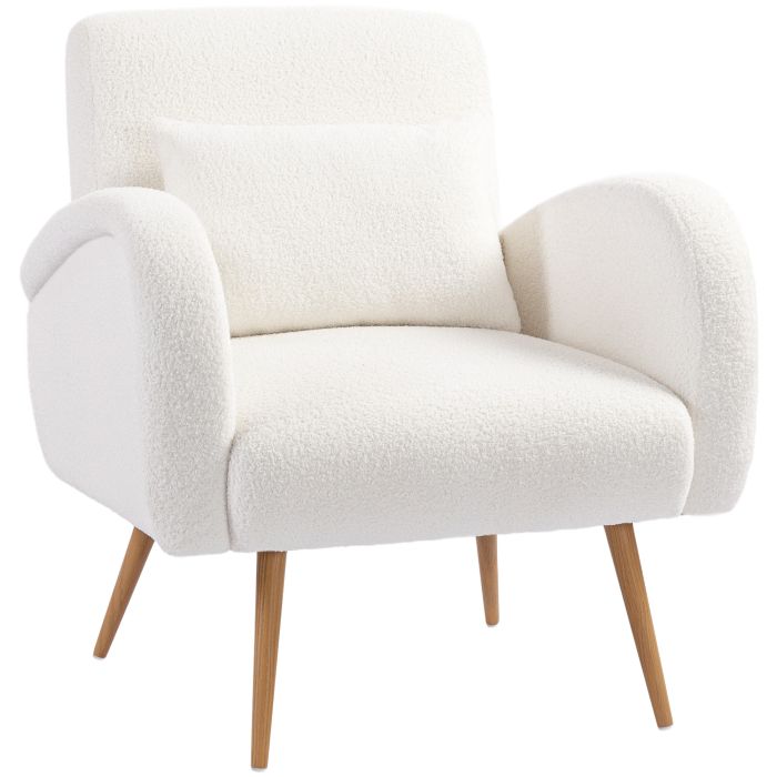 LAVIC Teddy Fleece Upholstered Accent Armchair for Living Room or Bedroom - Cream White