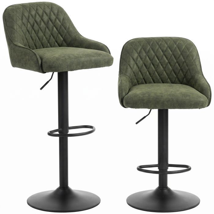 SAXMUNDHAM Set of 2 Adjustable Swivel Kitchen Bar Stools with Backrests - Dark Green