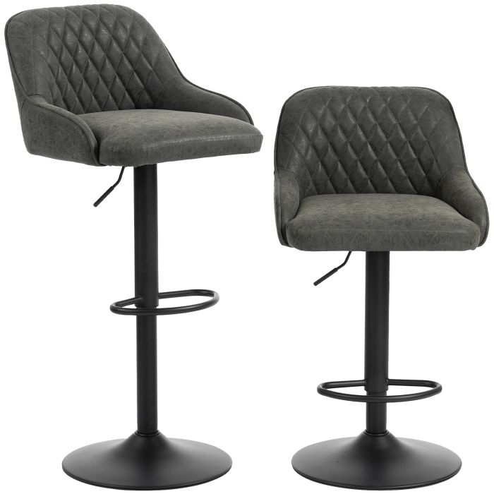 SAXMUNDHAM Set of 2 Adjustable Swivel Kitchen Bar Stools with Backrests - Dark Grey