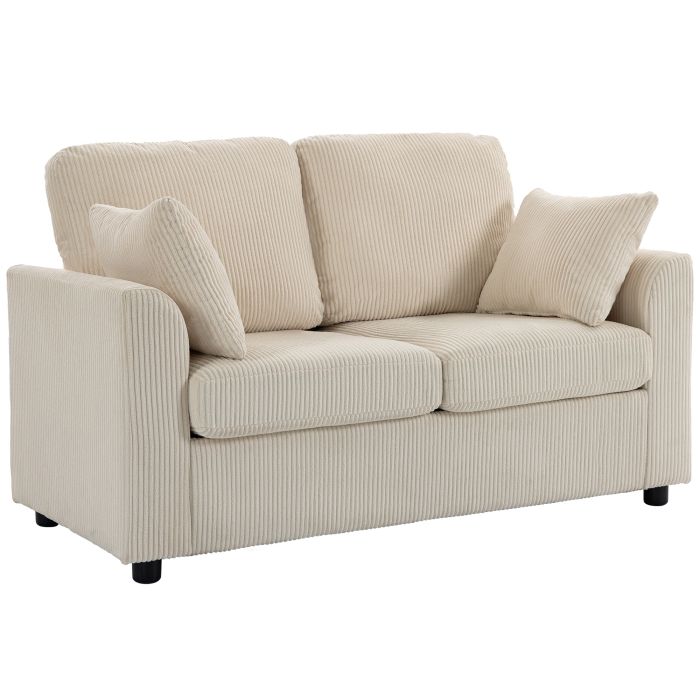SWINBROOK Corduroy 2 Seater Sofa with Wide Deep Seat and Spring Cushions - Beige