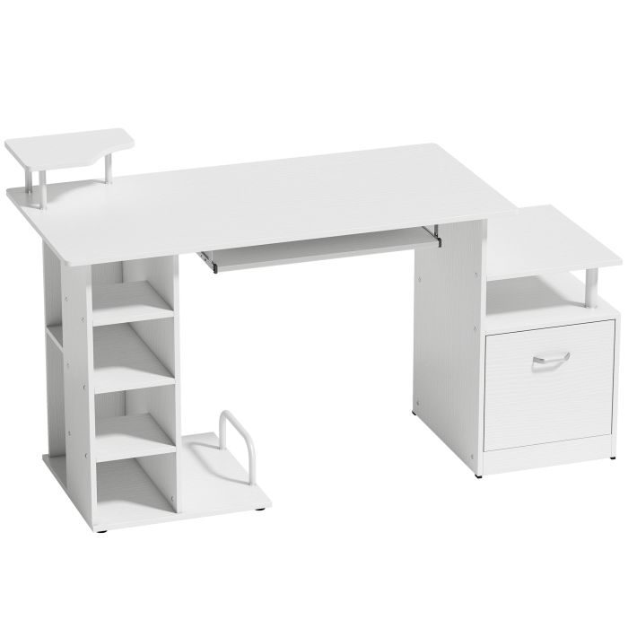 BEECHCROFT Computer Desk with Drawer, Shelves and CPU Storage Rack - White Wood Effect
