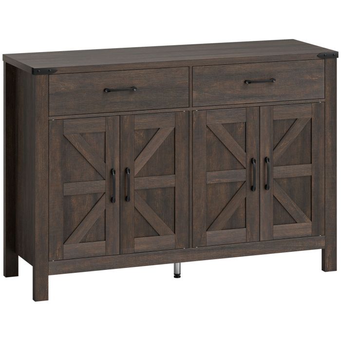 GOSFORD Kitchen Sideboard Cupboard with 4 Doors, 2 Drawers and 2 Adjustable Shelves - Dark Brown