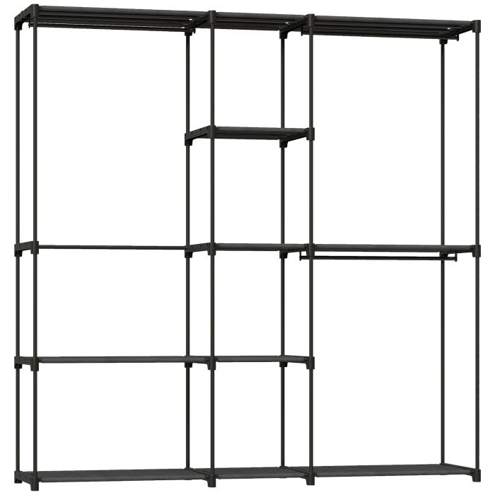 BERKELEY Open Portable Wardrobe with 8 Shelves and 3 Hanging Rails - Black