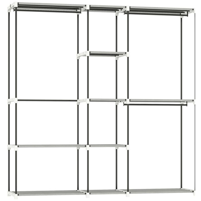 BERKELEY Open Portable Wardrobe with 8 Shelves and 3 Hanging Rails - Light Grey and Black