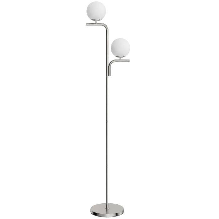 HOUGHTON Modern LED Floor Lamp with 3 Colour Temperatures, Glass Globe Shades and Foot Switch - Silver Tone and Cream