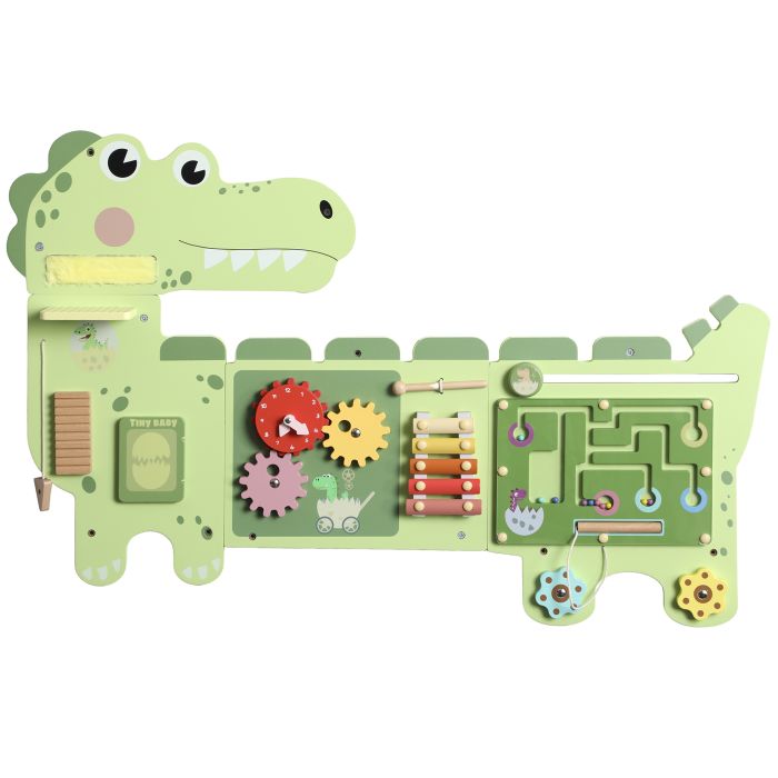 STANHOPE Wall Mounted Dinosaur Montessori Busy Board and Toddler Learning Centre - Light Green and Dark Green