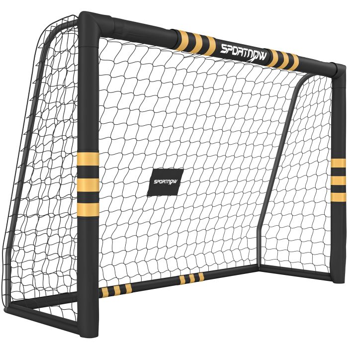SILVERTON 8 x 5ft Portable Football Goal with Foam Padding, Ground Stakes and Metal Frame - Black and Yellow