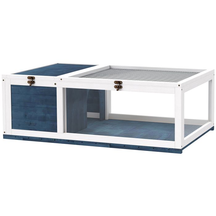ZENVO Small Wooden Tortoise and Reptile House with Mesh Roof and Side Panels - Blue