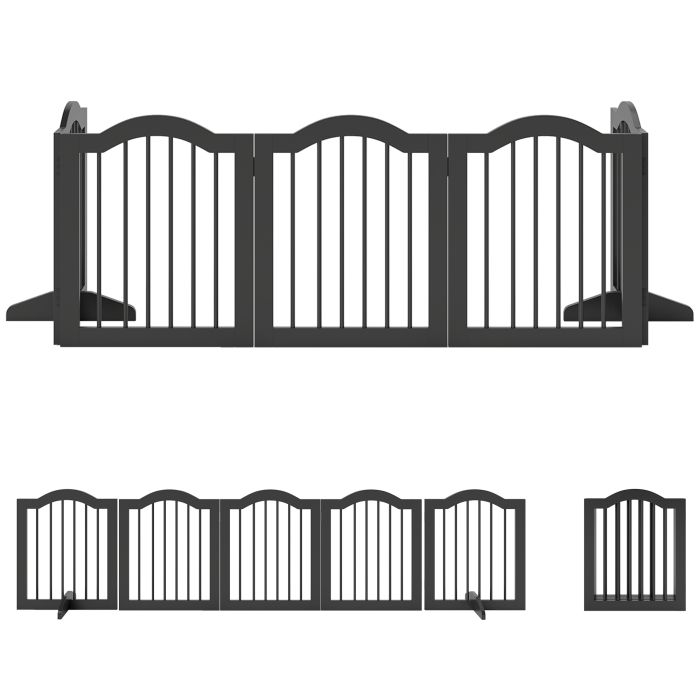 GRASMERE Foldable Freestanding Wooden Dog Gate with Support Feet for Doorways and Stairs - Black