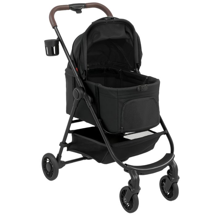 KENIVA 3 in 1 Foldable Dog Stroller with Detachable Carrier and Storage Basket - Black