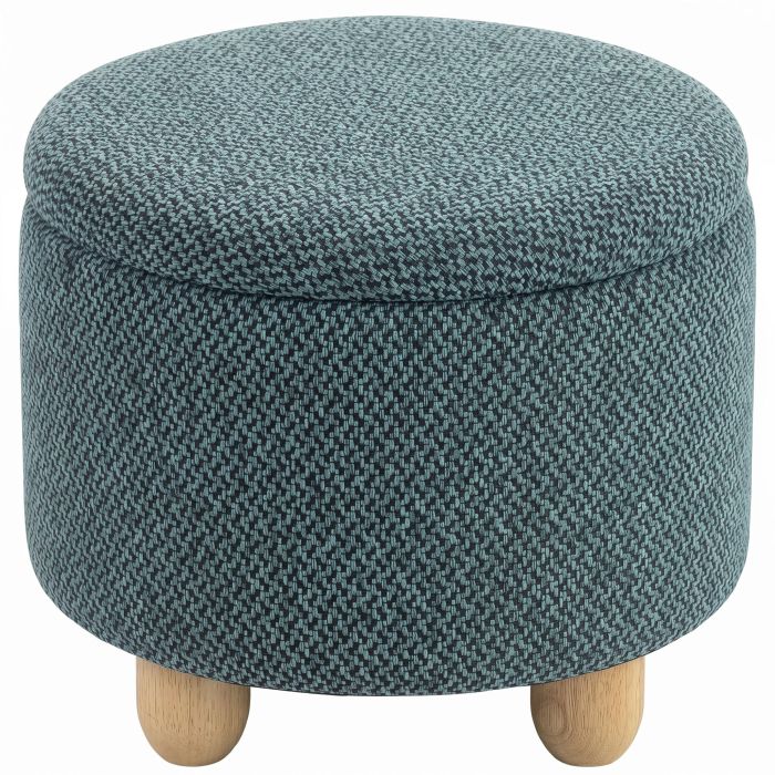 REIGATE Round Storage Ottoman Bench with Hinged Lid and Rubber Wood Legs - Dark Blue