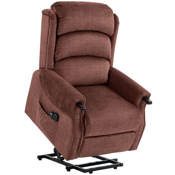 HESWALL Power Lift Recliner Chair with Vibration Massage, Heat, Wood Grips and Pocket Springs - Brown and Wood Colour