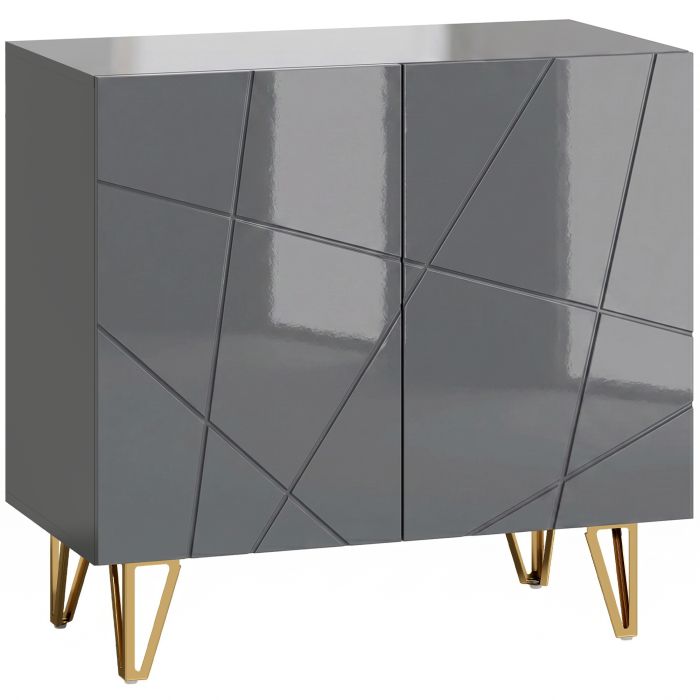 YORCOTE Modern High Gloss Sideboard with Hairpin Legs - Grey and Gold Tone