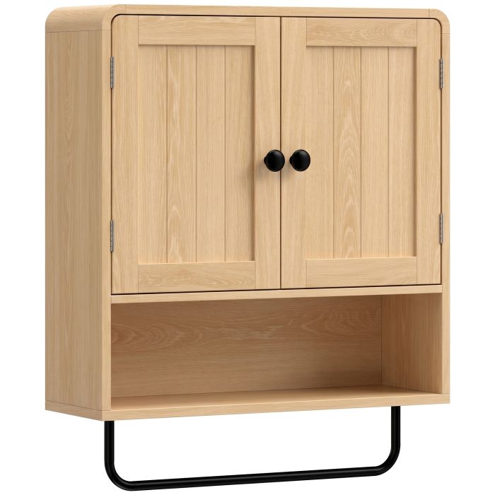 CHELMSFORD Wall Mounted Bathroom Cabinet with 2 Doors and Adjustable Shelf - Oak and Black