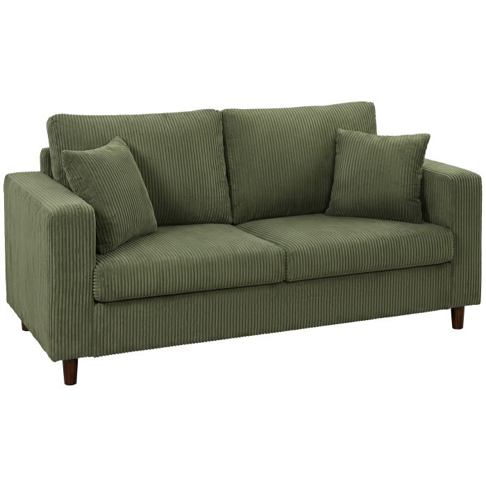 CLOVERTON Corduroy 2 Seater Loveseat Sofa with Wide Deep Seat and Spring Cushions - Green and Black