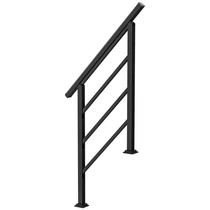 BOSCOMBE Adjustable Outdoor Wrought Iron Handrail for 1 to 3 Steps and 0 to 45 Degree Angles - Black