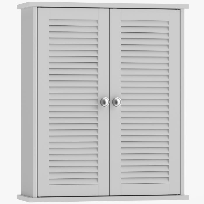 YEOVIL Wall Mounted Bathroom Cabinet with Louvered Doors and Adjustable Shelf - White and Silver Tone