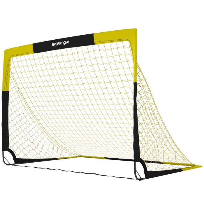ASTLEY Pop Up Folding Football Goal with Carry Bag, Ground Stakes and Fibreglass Poles - Black and Yellow