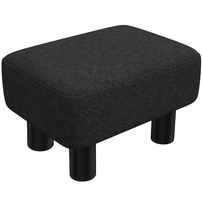 HONITON Linen Fabric Cube Footstool Ottoman with 4 Plastic Legs - Black