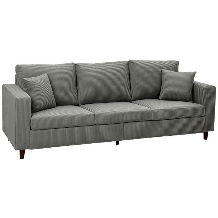 CLOVERTON Corduroy 3 Seater Sofa with Wide Deep Seat and Spring Cushions - Light Grey and Black