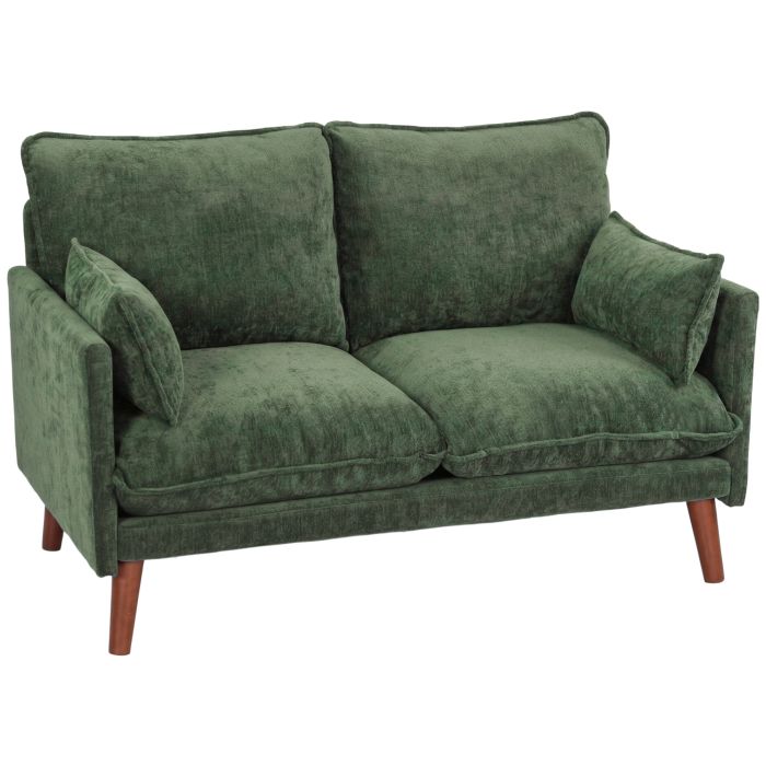 DULWICH 2 Seater Loveseat Sofa with Wide Deep Seat, Spring Cushions and Wood Legs - Green