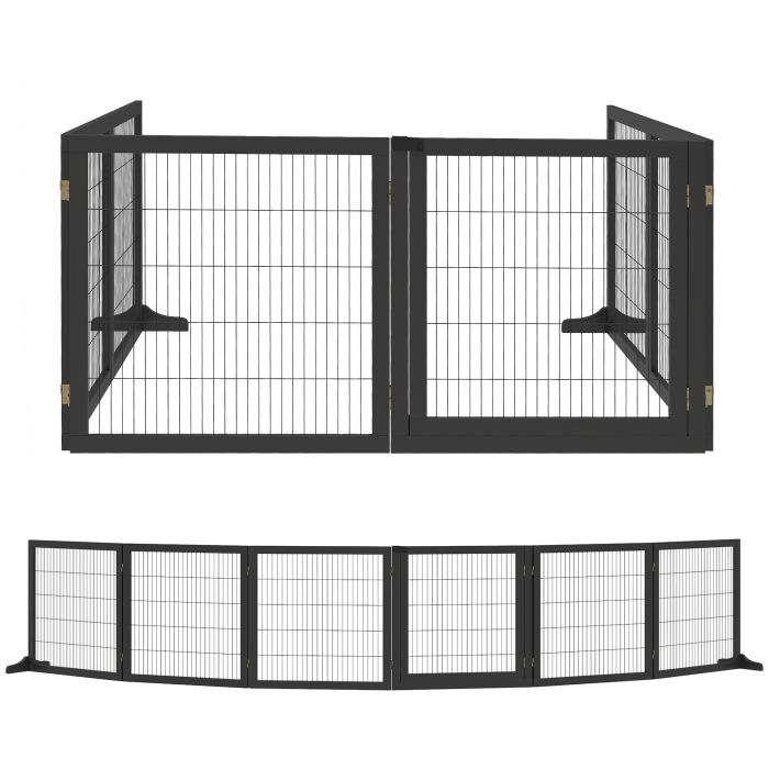 BROADFIELD Freestanding Wooden Dog and Pet Gate with 2 Support Feet - Black