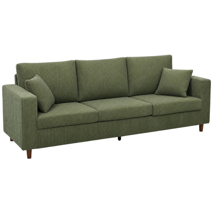CLOVERTON Corduroy 3 Seater Sofa with Wide Deep Seat and Spring Cushions - Green and Black