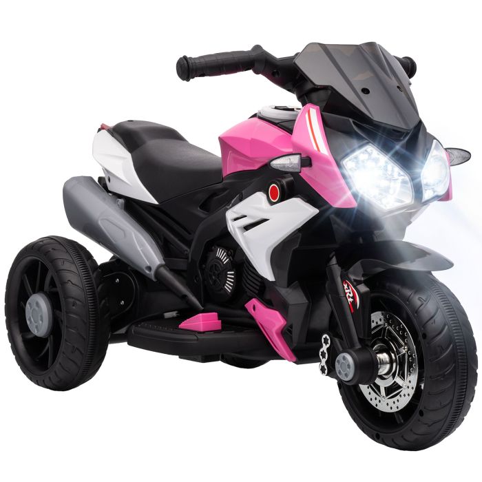 MORTIMER 6V Kids 3 Wheel Electric Ride On Motorcycle with LED Light, Music and Horn - Pink