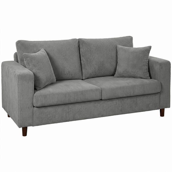 CLOVERTON Corduroy 2 Seater Loveseat Sofa with Wide Deep Seat and Spring Cushions - Light Grey and Black