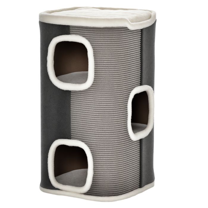 ALFORD Plush Cat Barrel Scratching Post and Climbing Tree for Indoor Cats - Grey and White