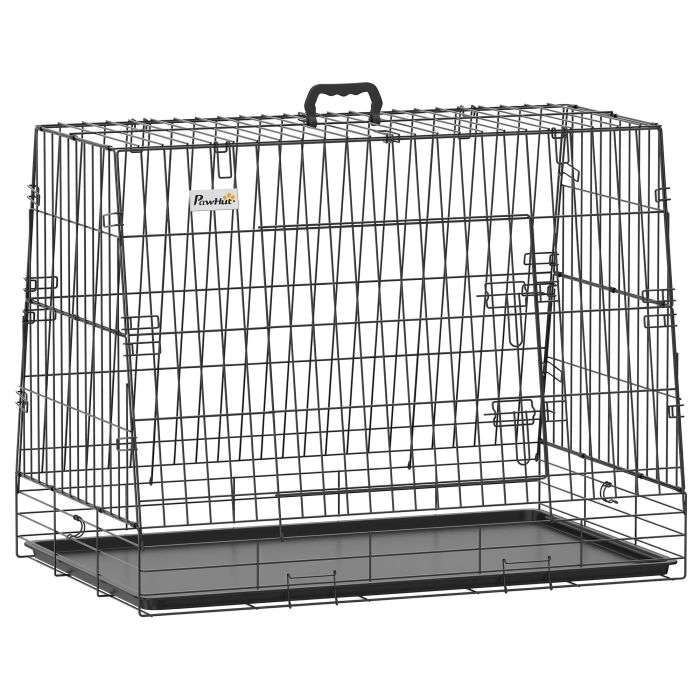 CHERTSEY 90 cm Collapsible Slanted Car Dog Crate with Tray for Medium and Large Dogs - Black