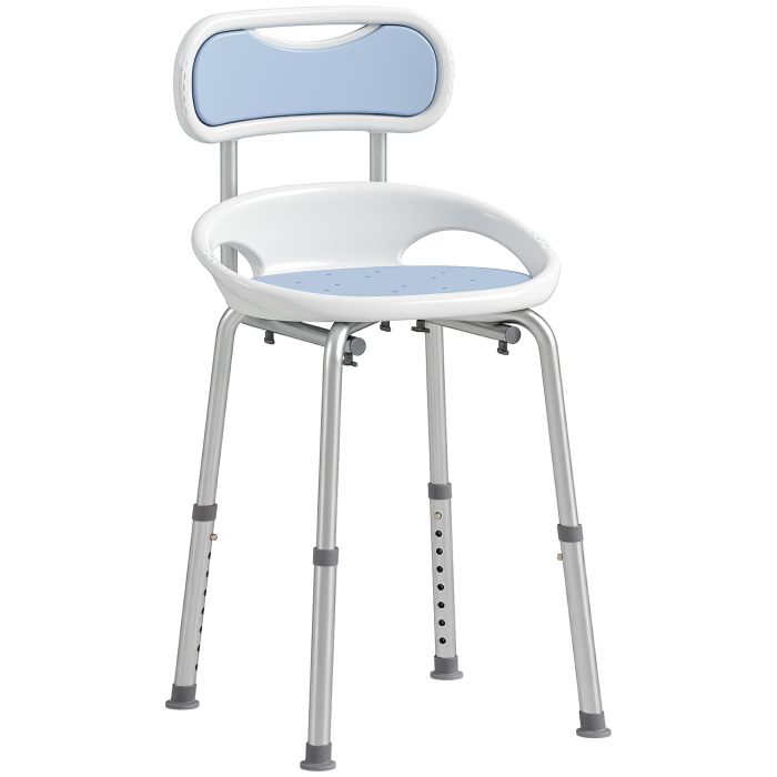 LONGFORD Height Adjustable Shower Chair with Padded Seat, Backrest and Anti Slip Feet - White and Light Blue