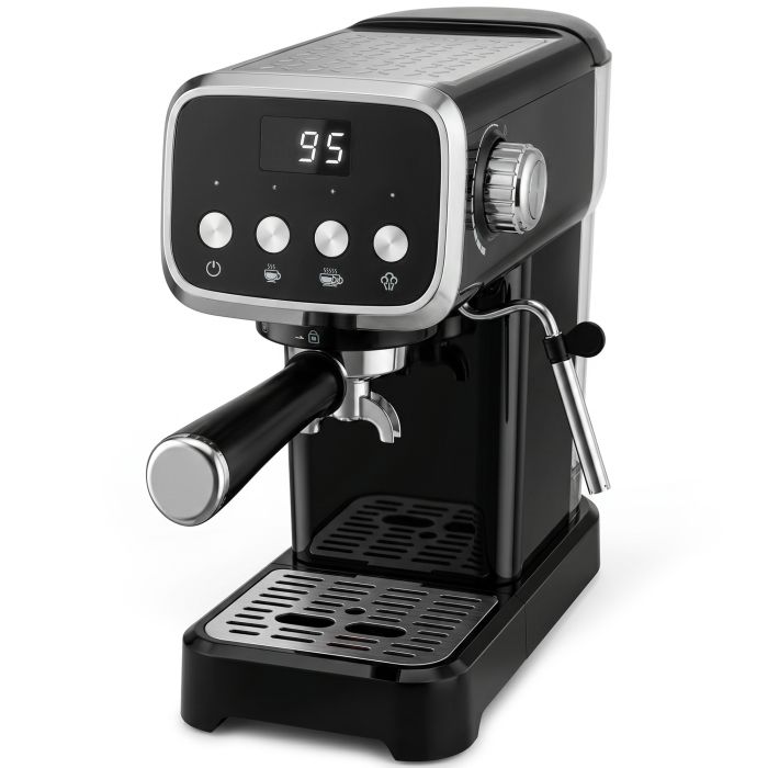 BROUGH 20 Bar Espresso and Cappuccino Coffee Machine with Frother and 1.2L Water Tank - Black and Silver Tone