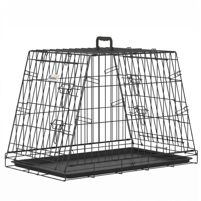 BURLEY 76 cm Collapsible Slanted Car Dog Crate with Tray and Handle for Small Dogs - Black