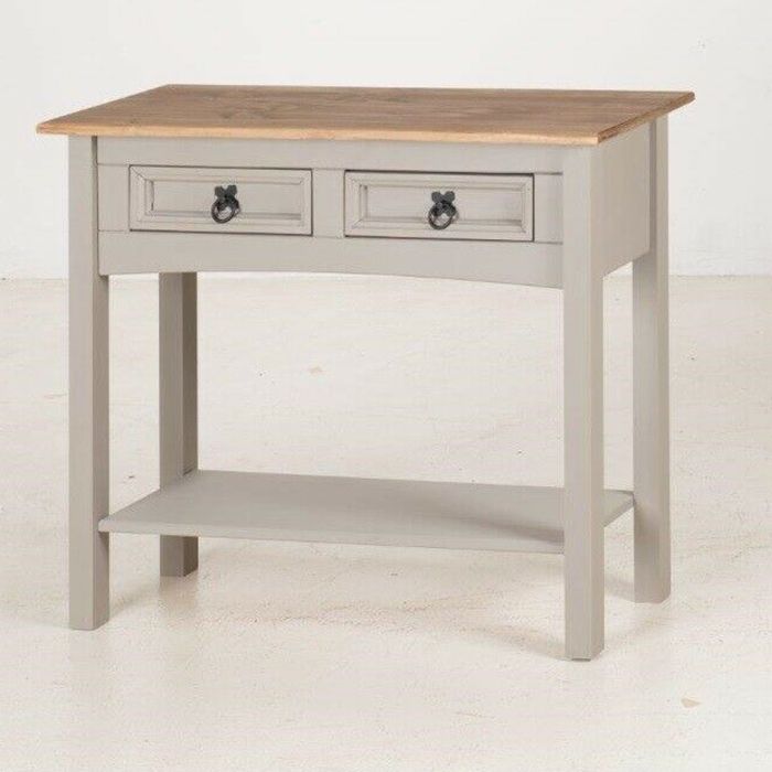 Corona Solid Pine Console Table 2 Drawer Hall - Grey Wax 