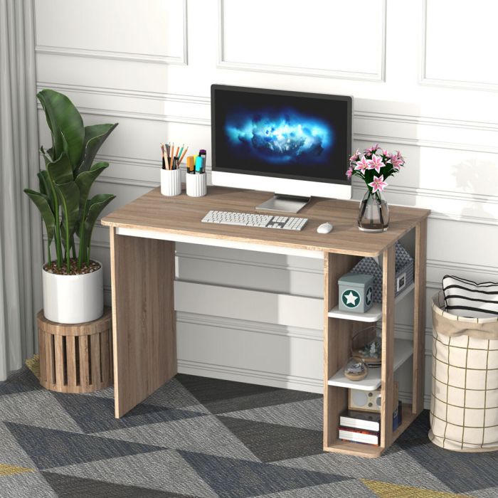 Sturdy Frame 3-Tier Side Shelves Office Table - Brown