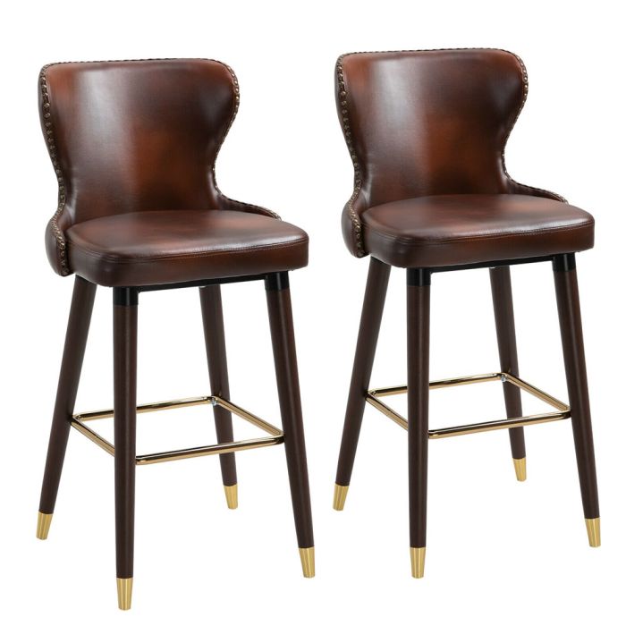 Luxury PU Leather European Style Brown Bar Stool - Set of 2