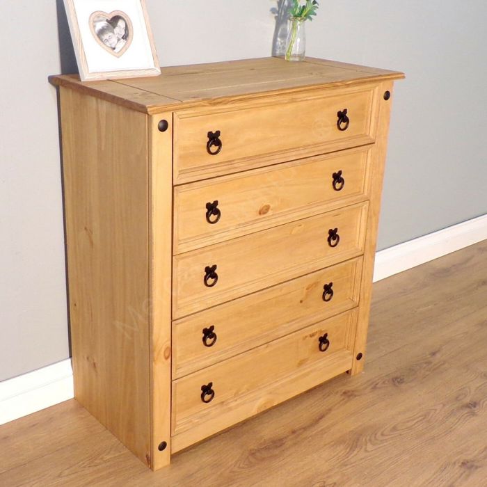 Corona Solid Pine Chest of Drawers 5 Drawer - Rustic Mexican