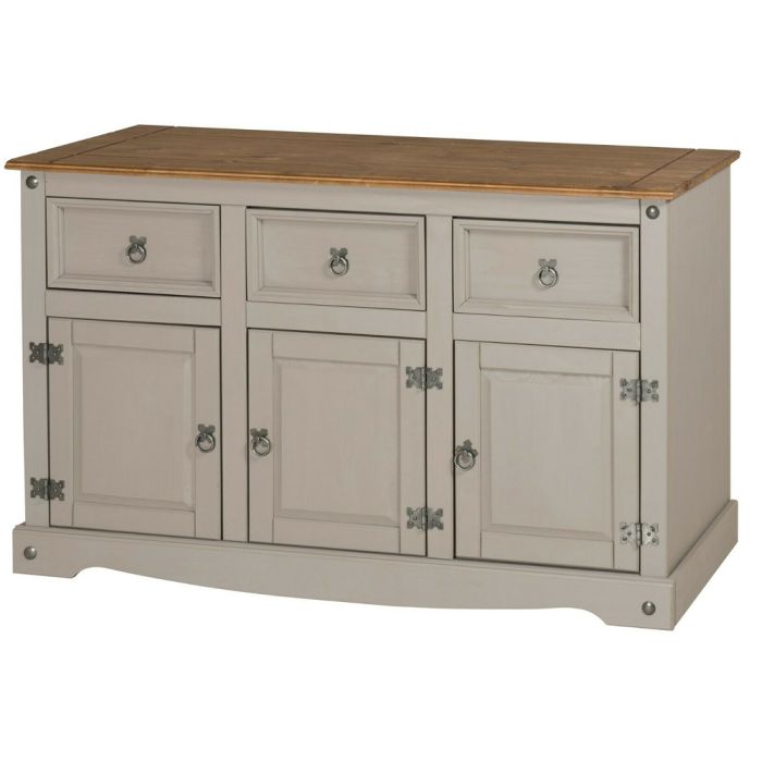 Corona Sideboard Solid Pine 3 Door 3 Drawer - Grey Wax