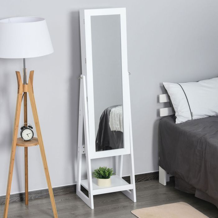 2 in 1 Design Freestanding Led Mirror With Jewellery Storage and Drawers Hooks - White
